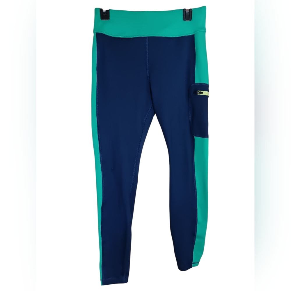 ATHLETIC WORKS Navy Blue Green High Waisted Leggings M